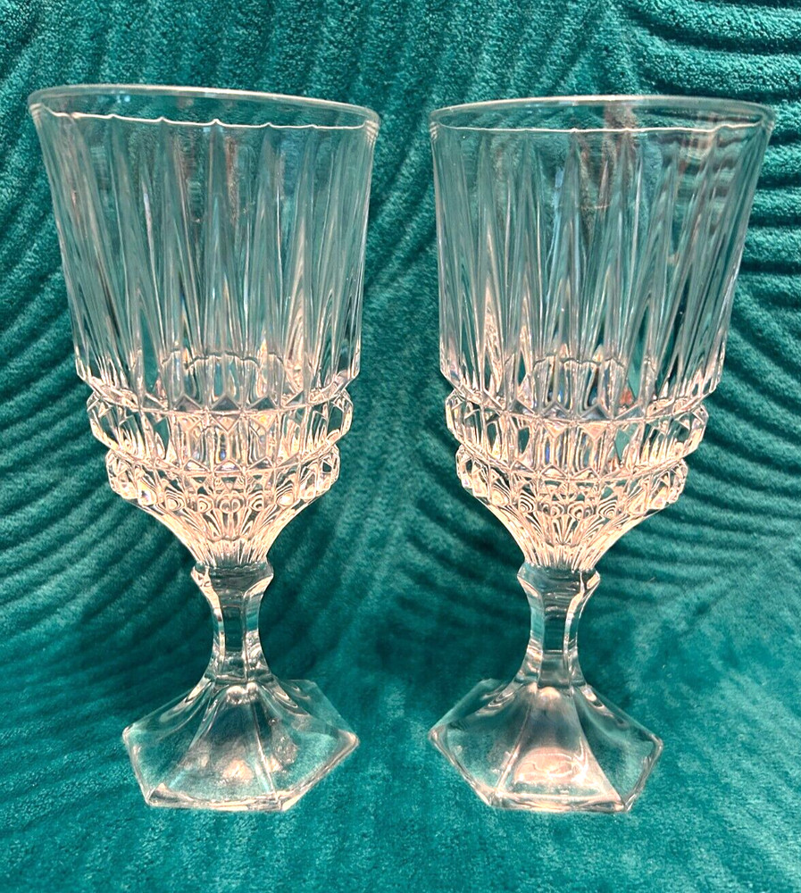 SET(S) OF 2 FOSTORIA HERITAGE CLEAR 7 1/4″ LEAD CRYSTAL WATER GOBLETS-EC (X4)