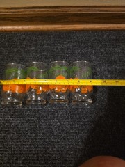 VTG (4) ANCHOR HOCKING 6 OZ. OJ ORANGE JUICE GLASSES FOOTED GREEN LEAVES EXC