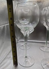 Set Of 9 Vintage Justyna Poland Mouth-Blow Wine Glasses With Green Stems