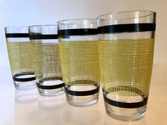 Vintage (1940s-1950s) YELLOW BURLAP~4pc Set~11oz~BEVERAGE~TUMBLER~GLASSES