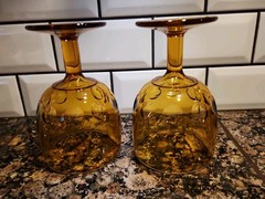 VTG Bartlett Collins Thumbprint Goblet Set Of 2 Amber Glass Free Shipping
