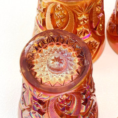 Set of 5 Vtg Atq Imperial Marigold Carnival Glass CRABCLAW Pattern 4” Tumblers