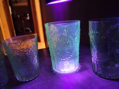Anthropologie (4) Fleur De Lis Glass Light Green Tumblers-2 Sizes