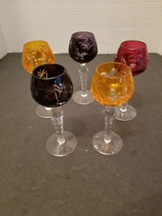 Vintage Bohemian Czech Cut To Clear Crystal Goblets Set OF- 5. 5.5″tall