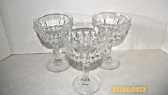 Early American Clear Cut Crystal Champagne Glasses Set 3 VTG