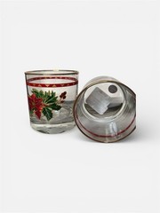 RAKLE Vintage Libbey Holiday Crystal Glass – Red Ribbon & Holly Berry, 2pcs- NEW
