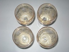 Royal Danube Crystal Etched Dragonfly Luster Topaz Wine Glasses Set/4 NWOT 1990s