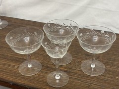 Fostoria Sherbert Glasses (3) Etched Wheat Pattern And 1 Brandy Glass