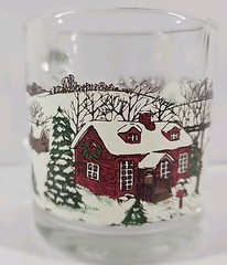 3pc Set Libbey Vintage Christmas Winter Village Scene Lowball Eggnog Glasses