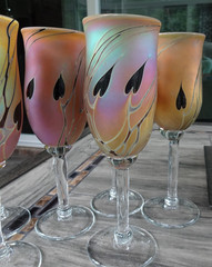Set of 6 Craig Zweifel Art Glass Hearts & Vines Wine Goblets Stemware 1986