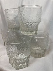 Littala Tapio Wirkkala Ice Bark Crystal High Ball Glasses (6) Finland, Vtg.