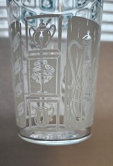 3 MCM Anchor Hocking Drinking Glasses Clear W White And Teal Paint Tea/coffe Pot