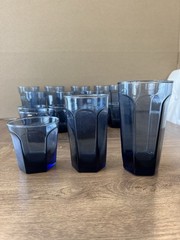 Set Of 17 Anchor Hocking Dark Blue Courtney Old Fashioned Glasses