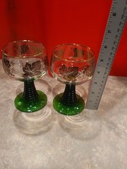 Pair of Roemer Stemware Beehive Design Stems Heidelberg Souvenir Wine Glasses