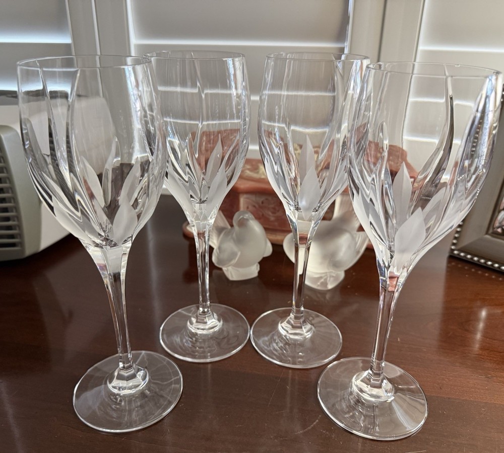Mikasa (4) FLAME D’AMORE Crystal WATER Glasses 9″ Tall MINT (3 Sets Available)