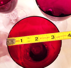 VINTAGE SET OF 8 RUBY RED MORGANTOWN GOLF BALL STEM WINE GLASSES, 6.75»H