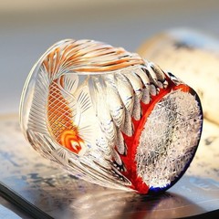 Rock Whisky Glass Hand Carved Vivid Gold Fish Pattern Edo Kiriko Glass 270ml/9oz