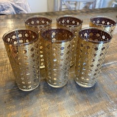 Set of Six Vintage MCM Culver Cannela 22k Gold Highball Glasses Basket Weave