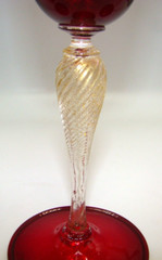 Signed Pauly Venezia Murano Glass 4 Red & Gold Water Goblets