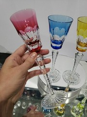 8″ Cocktail Glasses Blue red amber green Cut to clear Crystal Ajka Lynn Linne