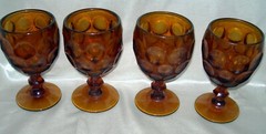FOUR (4) Imperial Glass Provincial Whirlpool Amber Wine Glasses Brown Footed