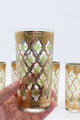 Set Of 7 MCM Culver Valencia 22kt Highball Bar Glasses RARE