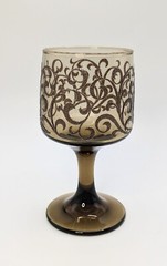 Libbey Prado Tawny Smoke Glass 4 Glasses Raised Brn Scroll Stemware USA 70’s VTG