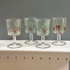 Kokomo Early American Glass Set of 4 Paneled Embossed Grapes #507 Wine Glasses