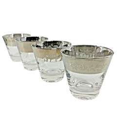 Lowball Whiskey Rocks Glasses Silver Rim Embossed Florals Dorothy Thorpe Era 4