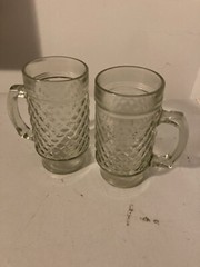 Lot of 2 ~ Vintage Anchor Hocking Glass Mug Quilted Diamond Point Pattern 16 oz.