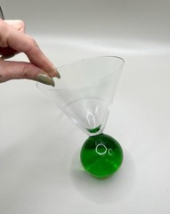 Vintage Postmodern Memphis Style Hand Blown Art Glass Martini Glass Green Orb