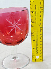 VTG MCM Bartlett Collins Etched Atomic Starburst Red Thumbprint Goblets Set Of 4