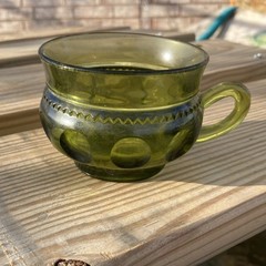 Vintage Green Pressed Glass Tea Cup Avocado Thumbprint Pattern