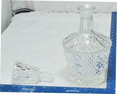 Vintage Lead Crystal 10” Decanter, Diamond Cut Glass Octagon Shape, EUC!