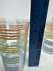 7 VINTAGE PASTEL STRIPED BANDED GLASSES TUMBLERS PETALWARE