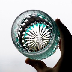 Hand cut Crystal To clear Green Whiskey Glasses 240ml/9oz-Luxury mens gift