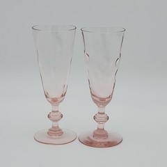 2 Vintage Pink Optic Stemmed Depression Glass Small Champange Flutes Goblets
