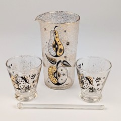 GEORGES BRIARD Signed Cocktail Pourer and Stirrer Footed Glasses MCM Vtg 50s 60s