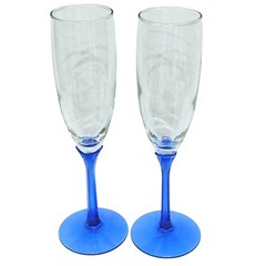 2 Libbey Domaine Blue Champagne Glasses 9″ vtg cobalt sculpted stem romantic