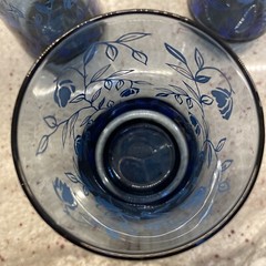 Libbey Blue Bolero Water Glasses Applied Blue Fuchsia Flowers Set of Three