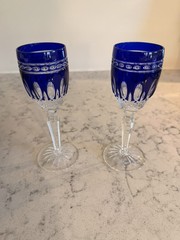 2 WATERFORD CRYSTAL CLARENDON CORDIAL GLASSES COBALT BLUE 5 7/8″