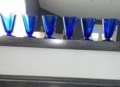 6 Glasses Cobalt Dark Blue Bar Ware Dessert Beverages Sherry Cordial 3oz.VTG