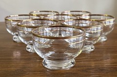 Anchor Hocking Gold Edge & Hairline Set of 8 Vintage MidCentury Low Sherbet Cups