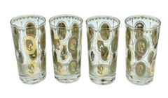 Vintage Set 4 Gold Courtesan Female Portrait Highball Cocktail Glasses Barware