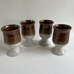 Vintage Stoneware Beer & Wine Goblets – Brown & Cream Footed Mugs