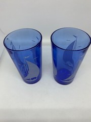 Vintage Hazel Atlas Cobalt Blue White Sailboats Set of 2
