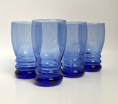 4 ct Vintage Libbey Bangles Cobalt Blue Glasses Tumblers Cooler 6.25” 16 Oz