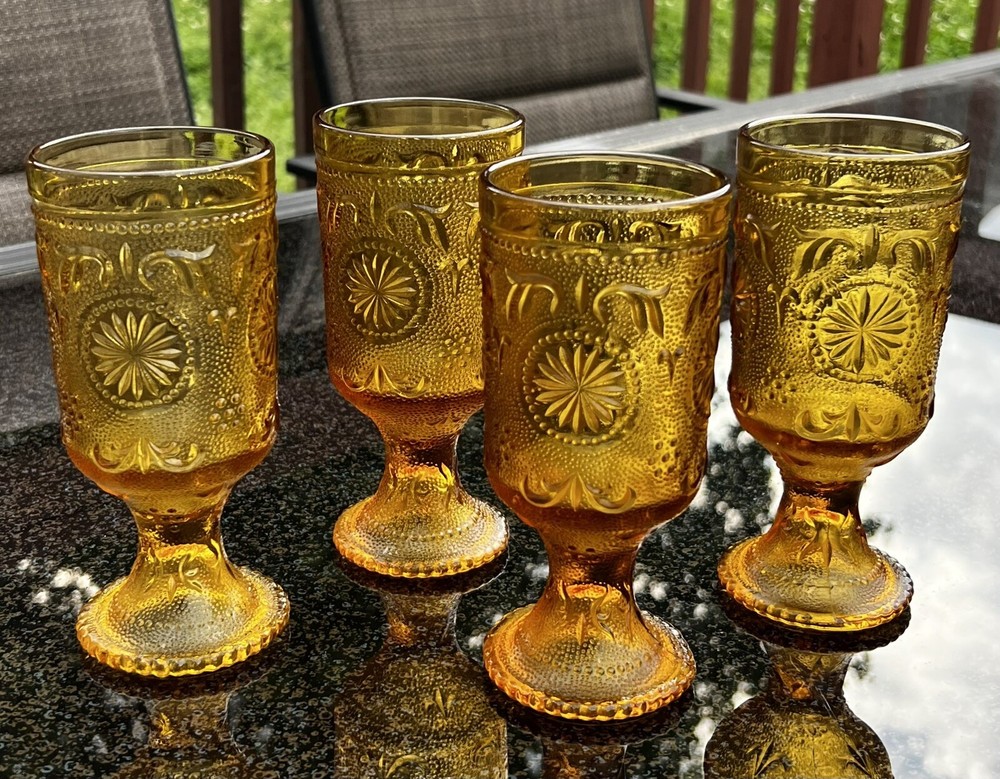 Amber Footed Water Goblet Brockway Glass Co American Concord Sandwich Glass 8 oz