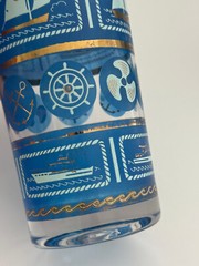 3 MCM Cobalt Blue 5.5” Nautical Pattern HighBall Glasses Barware Ship Sailboat