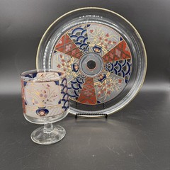 Culver Imari Platter Tray Glass Mid Century 2 Pcs Dip Trifle